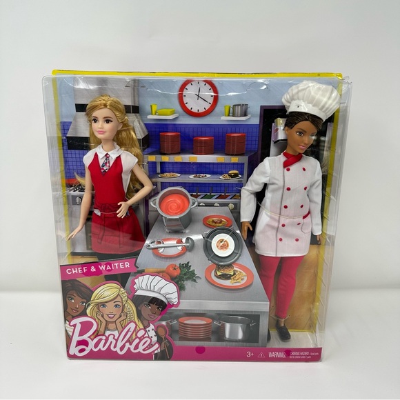 Mattel Other - NEW 2016 Barbie Chef and Waiter Doll Set Mattel FCP66 FCP64, DAMAGED PACKAGING